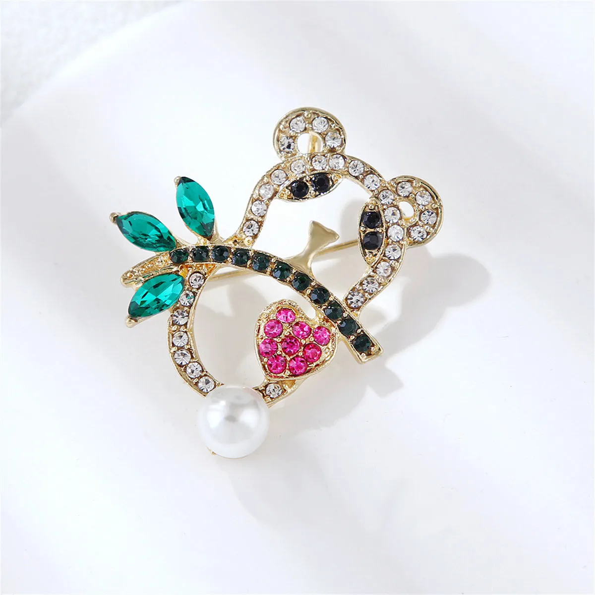 Crystal & Cubic Zirconia Pearl 18K Gold-Plated Openwork Panda Brooch