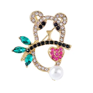 Crystal & Cubic Zirconia Pearl 18K Gold-Plated Openwork Panda Brooch