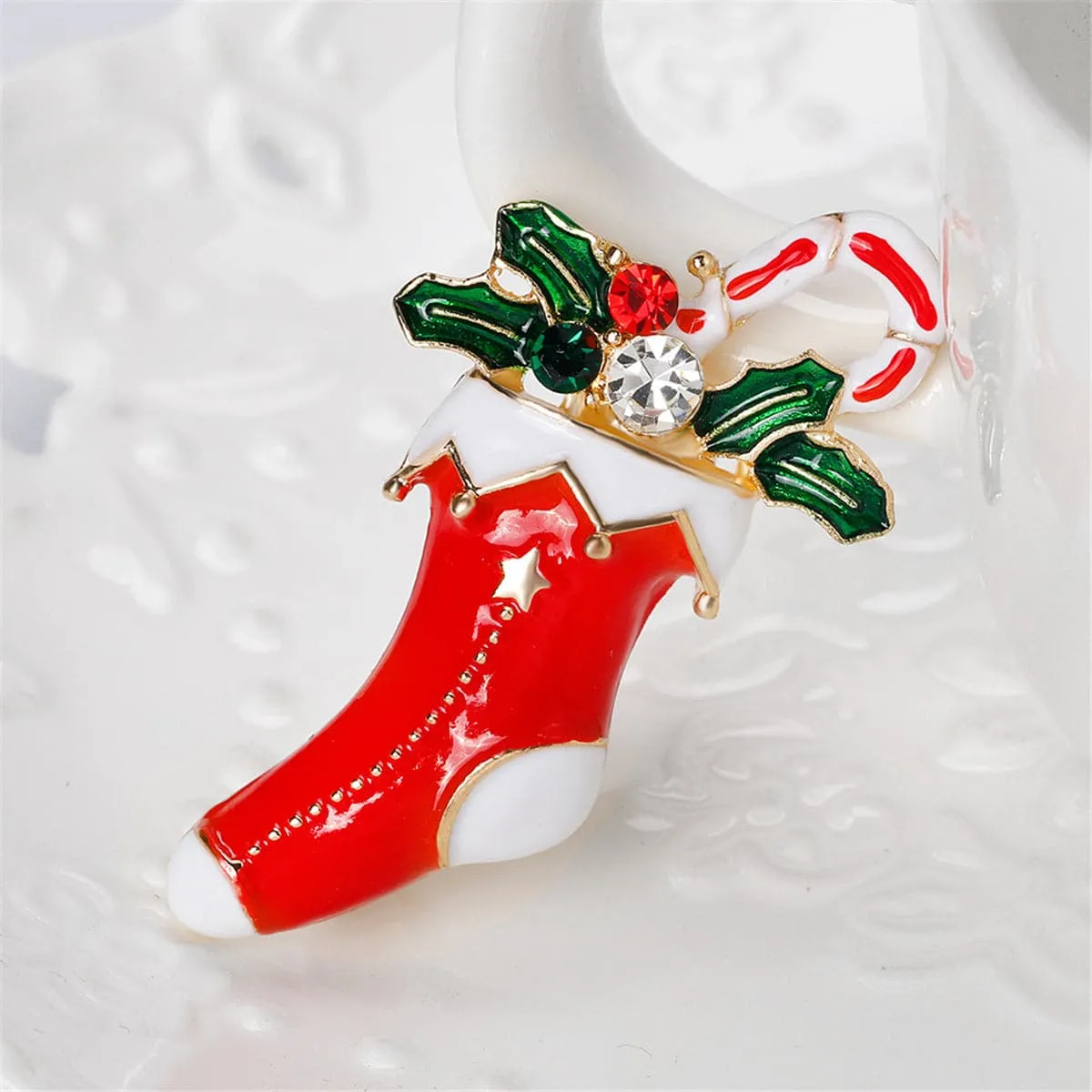 Cubic Zirconia & 18K Gold-Plated Botany Stocking Brooch