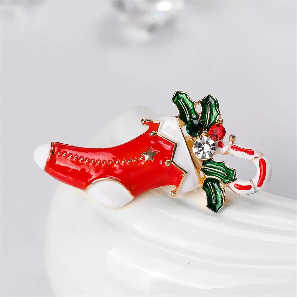 Cubic Zirconia & 18K Gold-Plated Botany Stocking Brooch