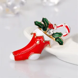 Cubic Zirconia & 18K Gold-Plated Botany Stocking Brooch