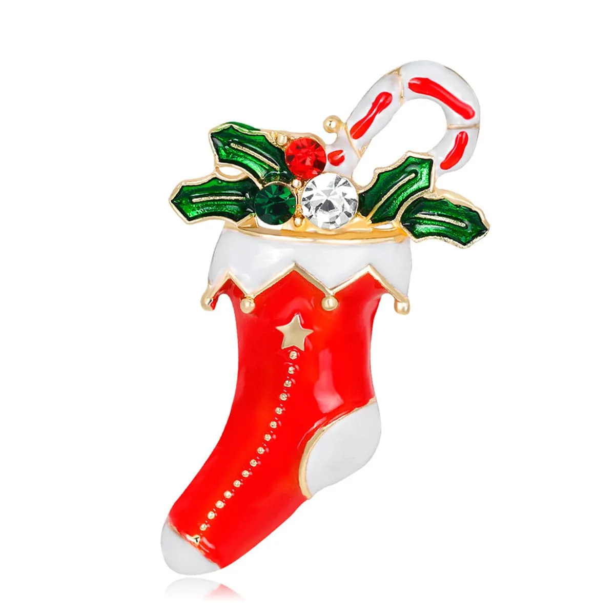 Cubic Zirconia & 18K Gold-Plated Botany Stocking Brooch