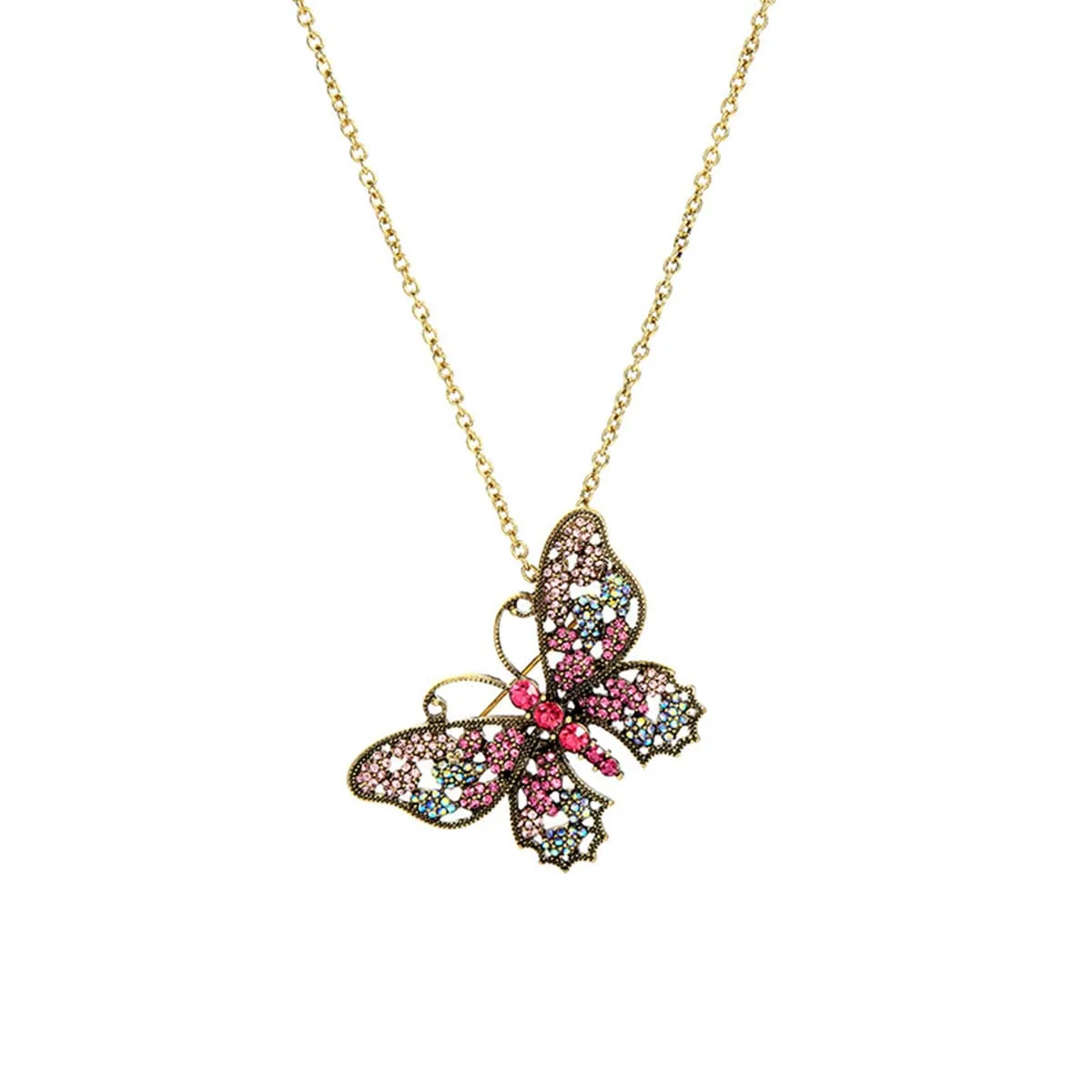 Cubic Zirconia & 18K Gold-Plated Butterfly Pendant Necklace