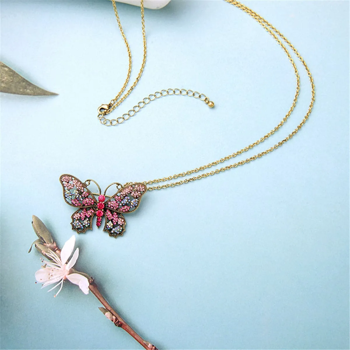 Cubic Zirconia & 18K Gold-Plated Butterfly Pendant Necklace