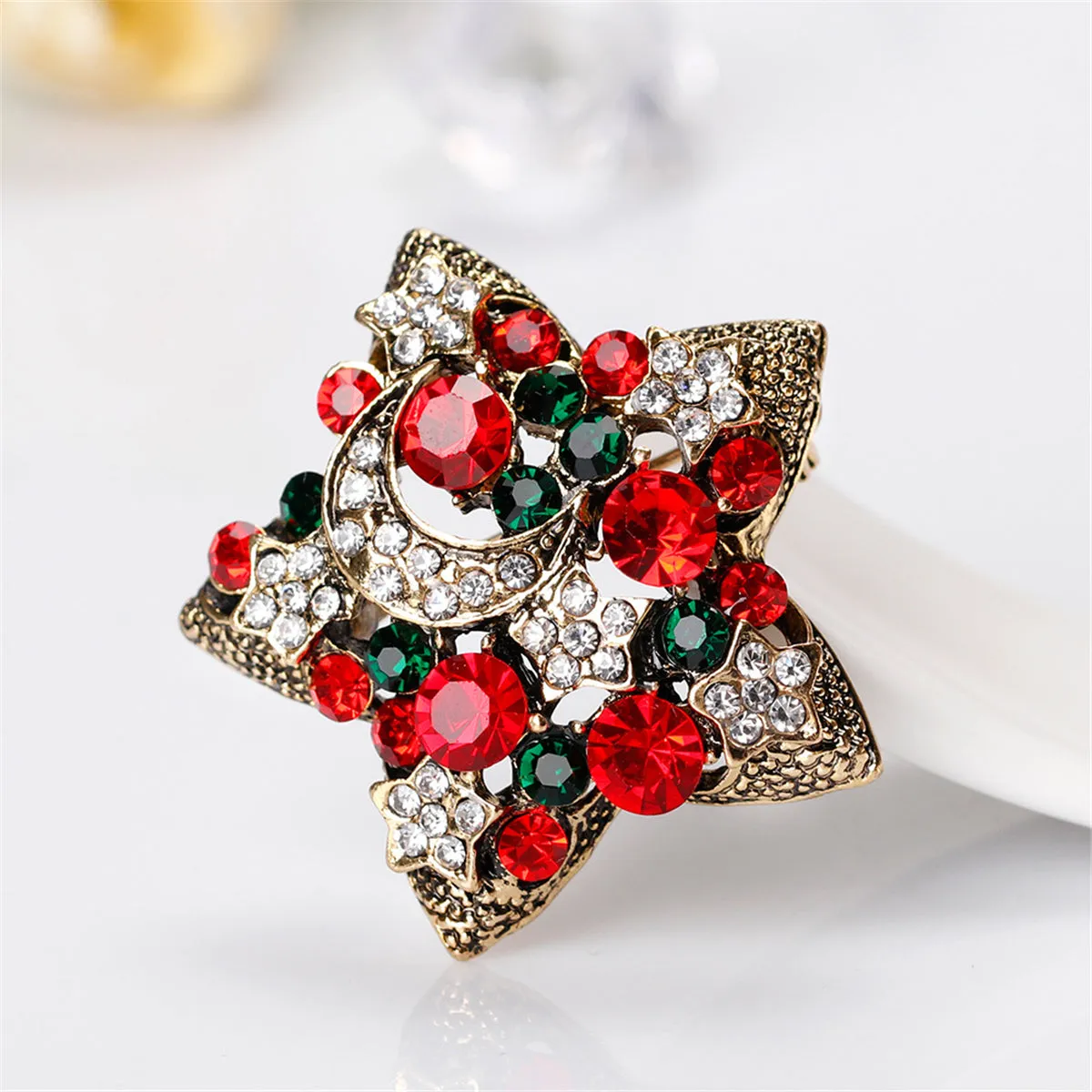 Cubic Zirconia & 18K Gold-Plated Celestial Brooch