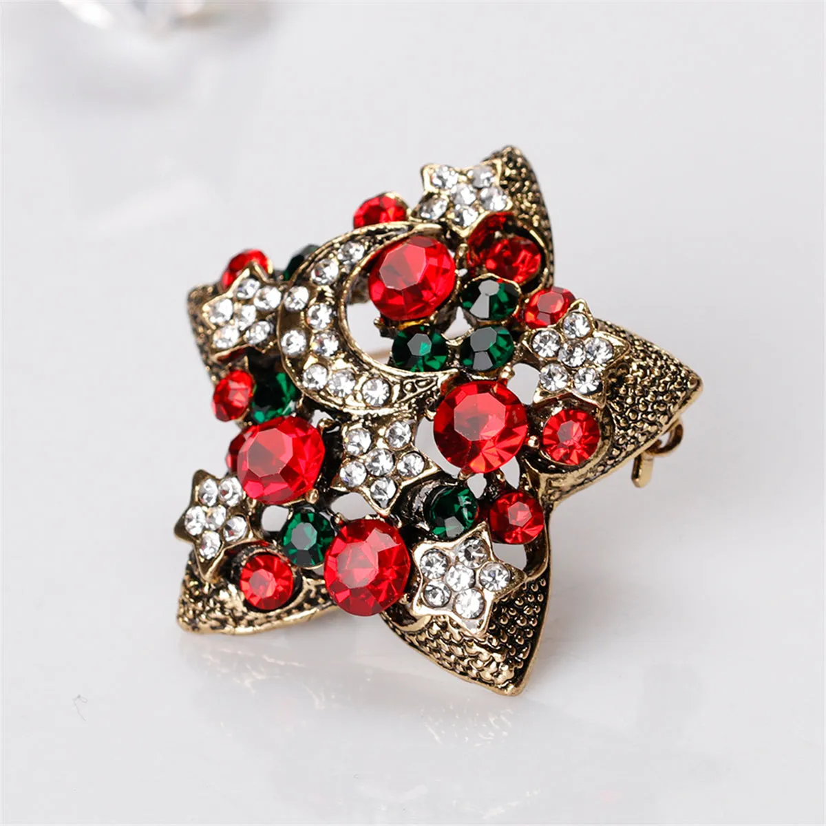 Cubic Zirconia & 18K Gold-Plated Celestial Brooch