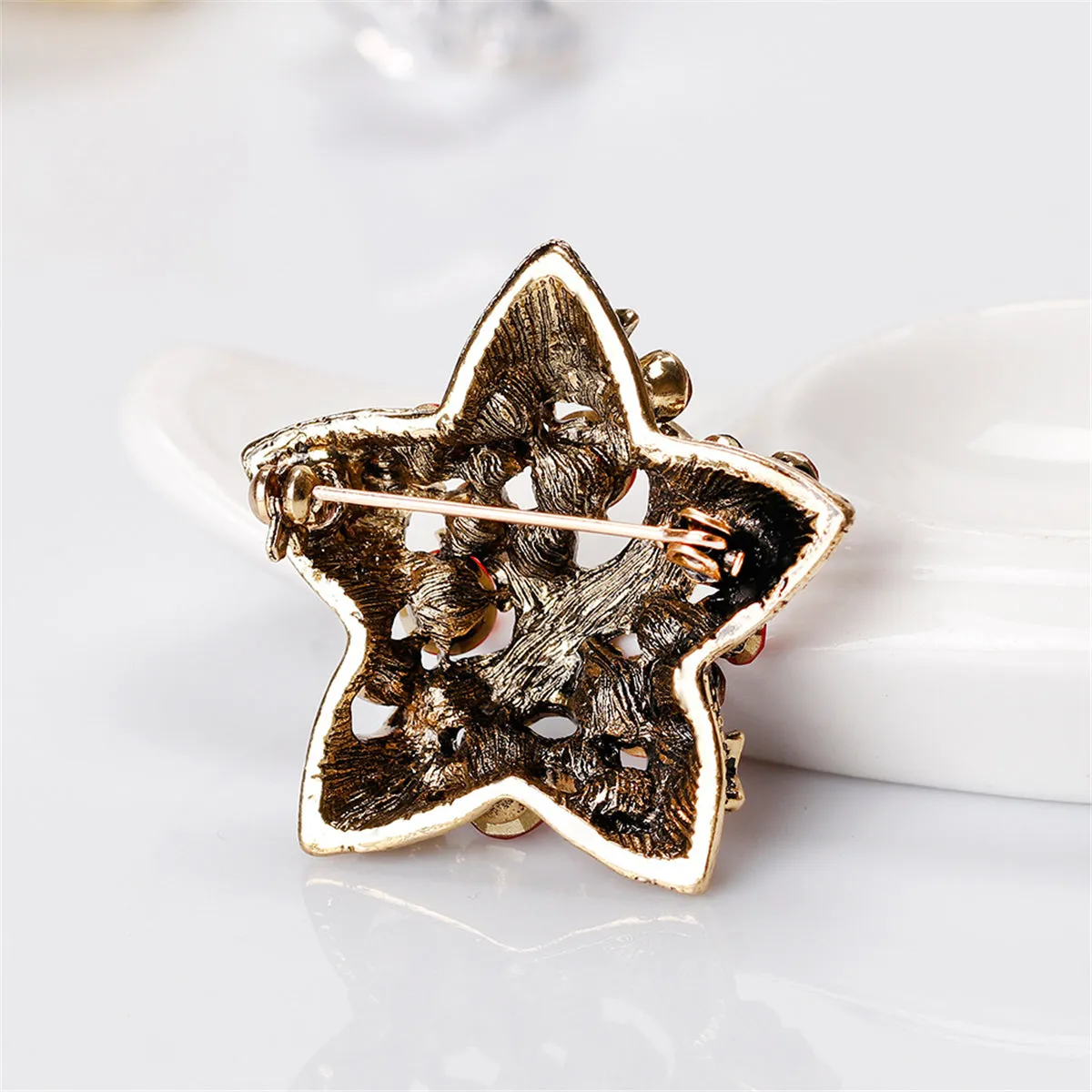 Cubic Zirconia & 18K Gold-Plated Celestial Brooch