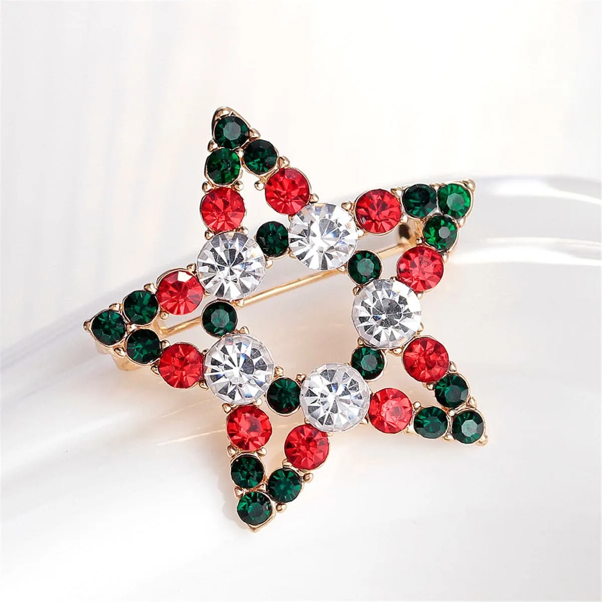 Cubic Zirconia & 18K Gold-Plated Hollow Star Brooch
