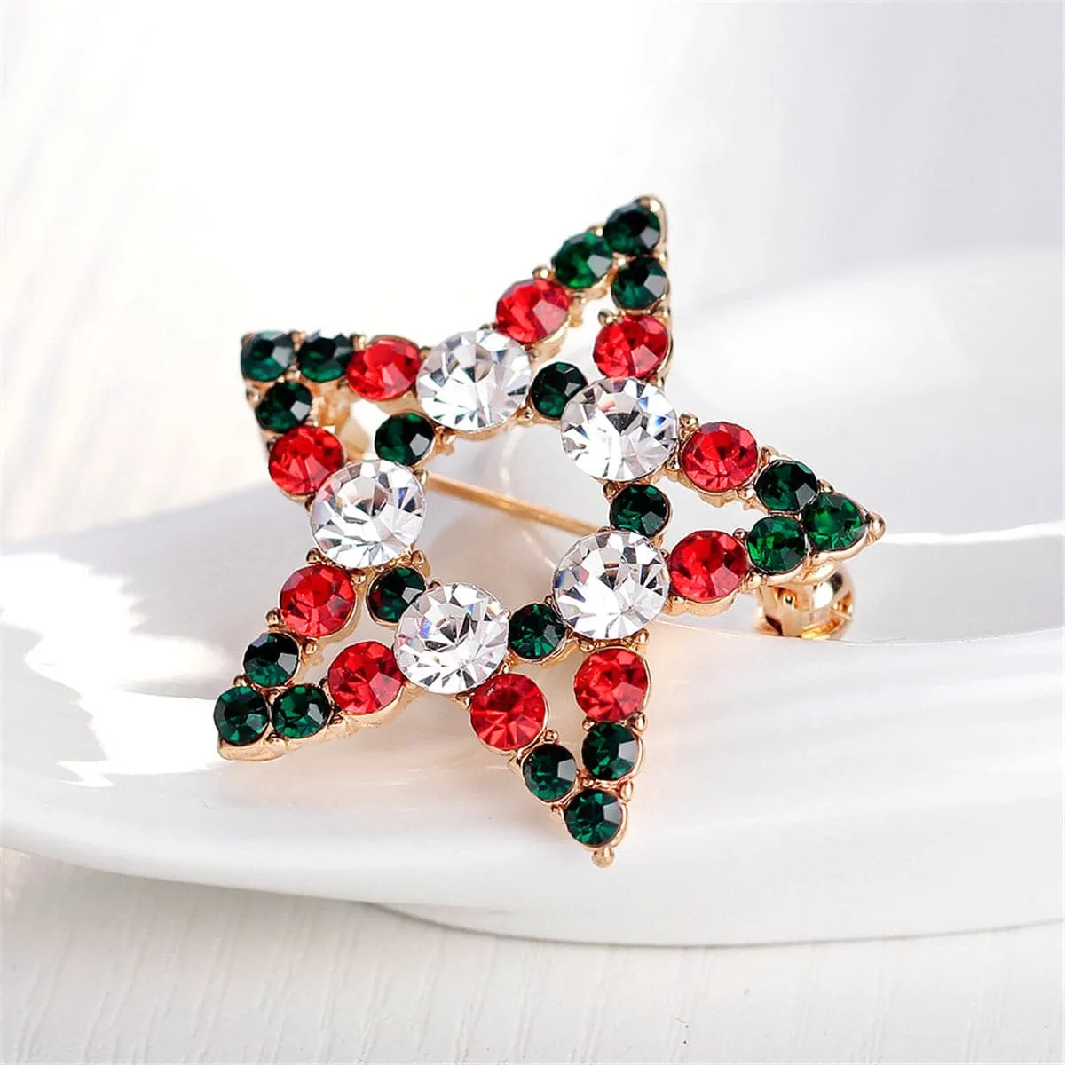 Cubic Zirconia & 18K Gold-Plated Hollow Star Brooch