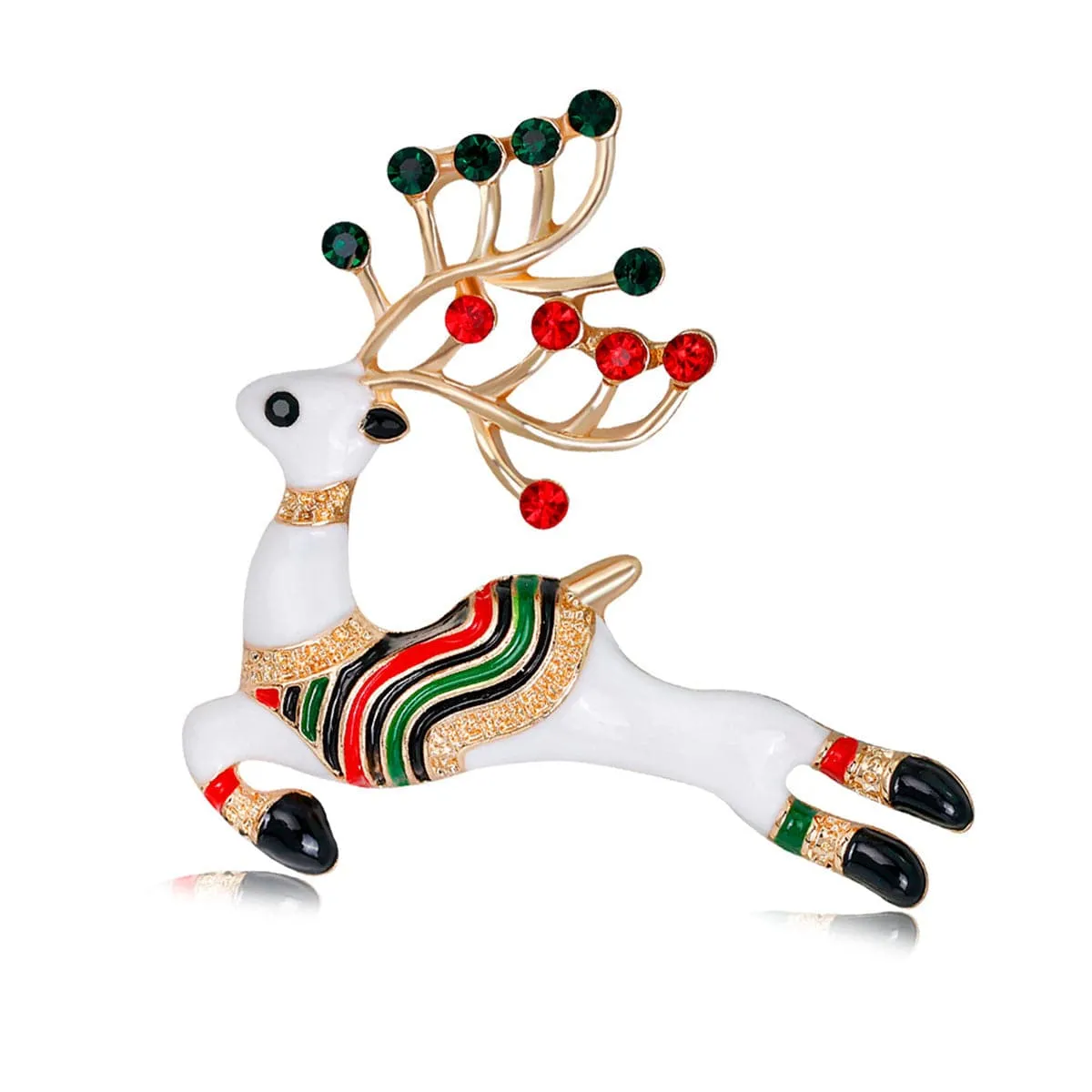 Cubic Zirconia & 18K Gold-Plated Jumping Reindeer Brooch