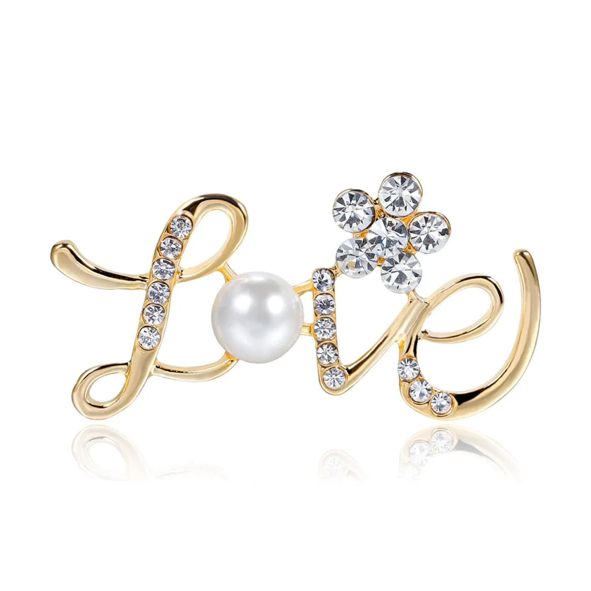 Cubic Zirconia & 18k Gold-Plated 'Love' Brooch