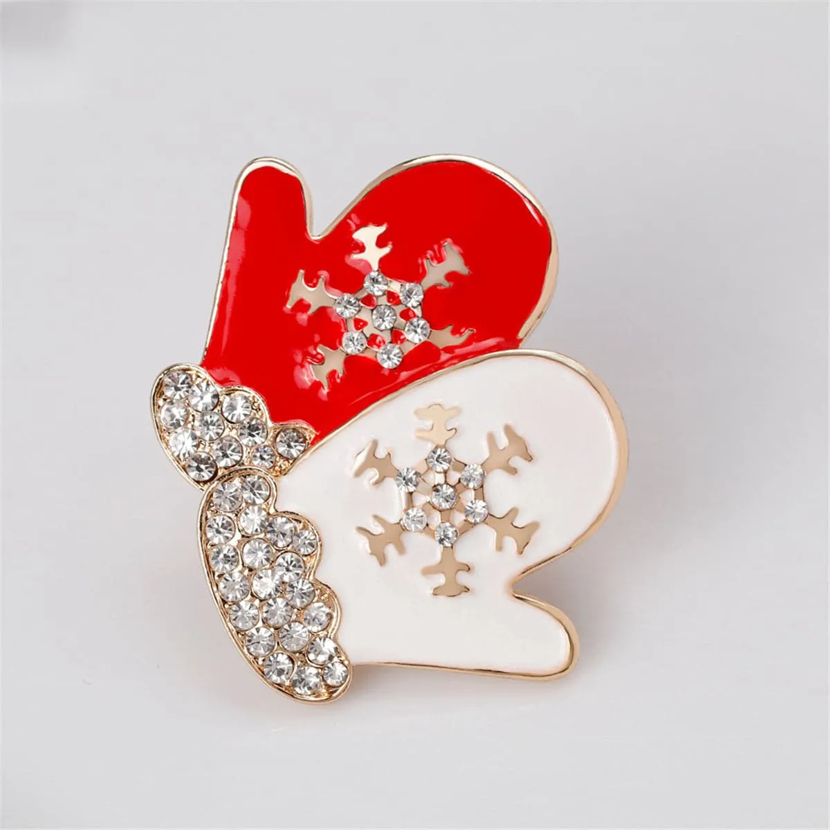 Cubic Zirconia & 18K Gold-Plated Mittens Brooch