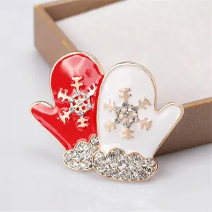 Cubic Zirconia & 18K Gold-Plated Mittens Brooch