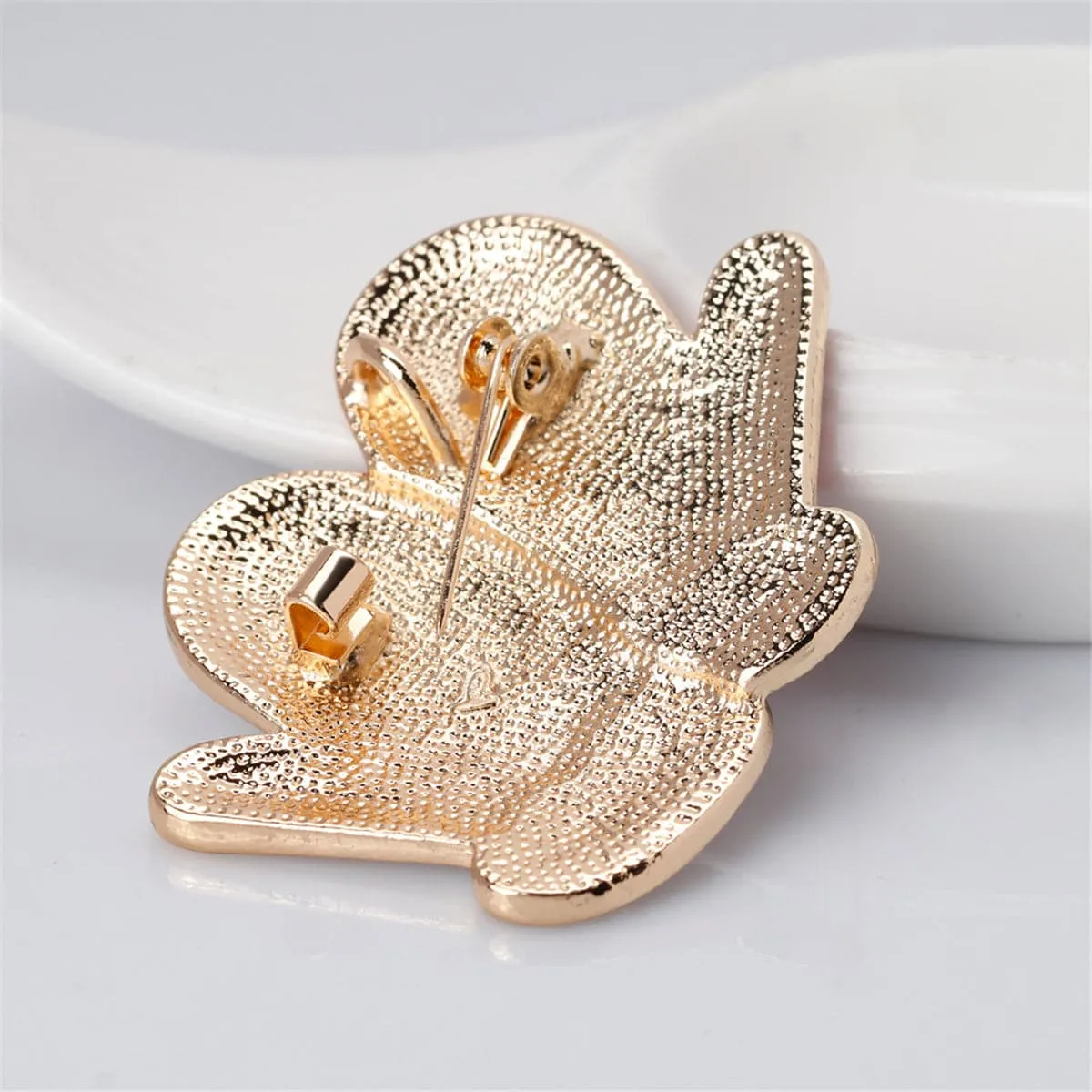 Cubic Zirconia & 18K Gold-Plated Mittens Brooch