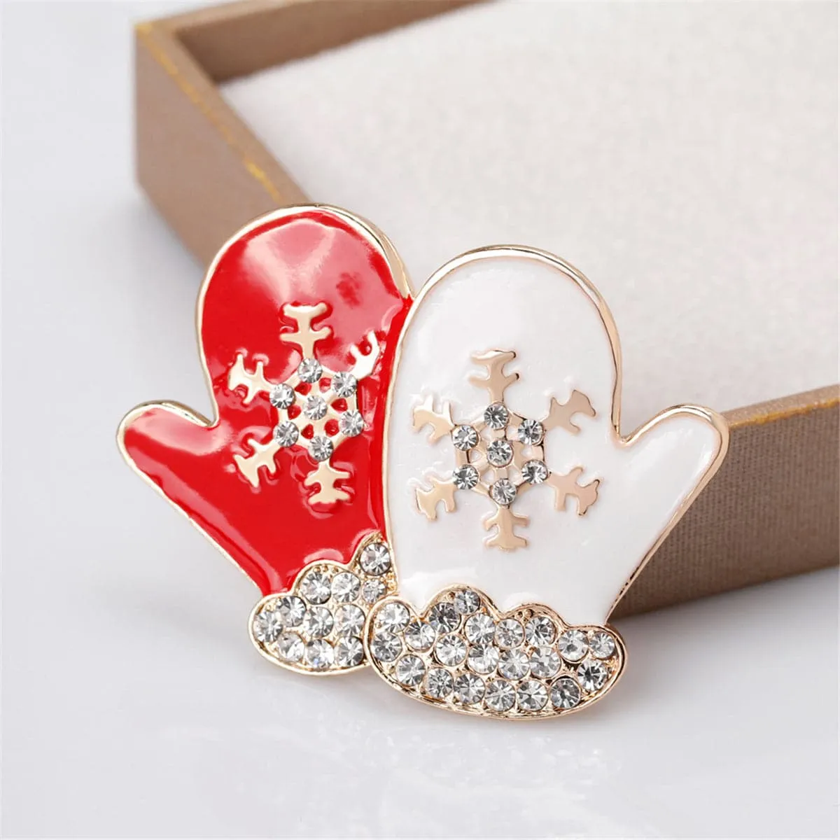 Cubic Zirconia & 18K Gold-Plated Mittens Brooch