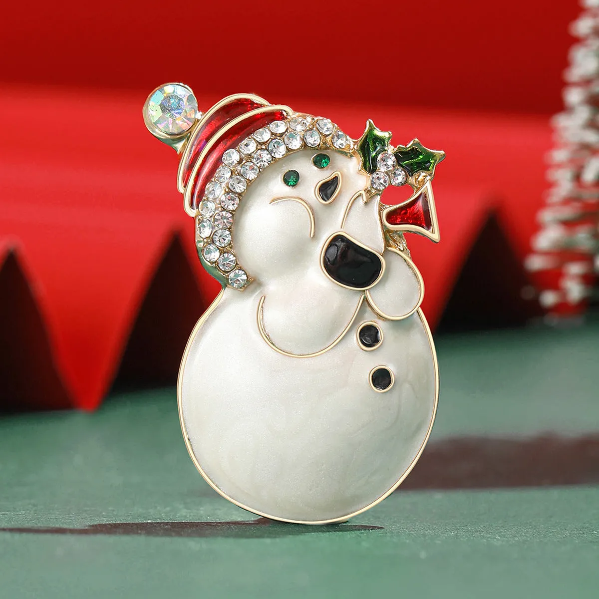 Cubic Zirconia & 18K Gold-Plated Musical Snowman Brooch