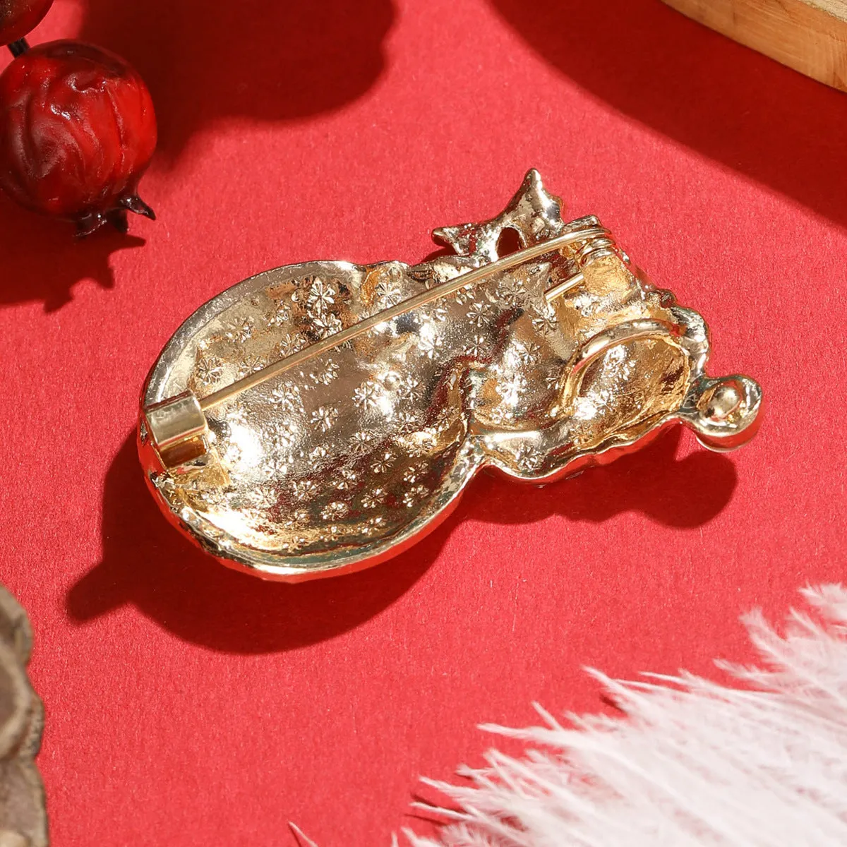 Cubic Zirconia & 18K Gold-Plated Musical Snowman Brooch