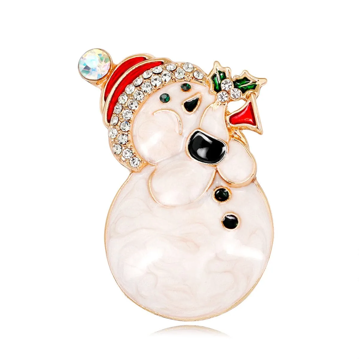 Cubic Zirconia & 18K Gold-Plated Musical Snowman Brooch