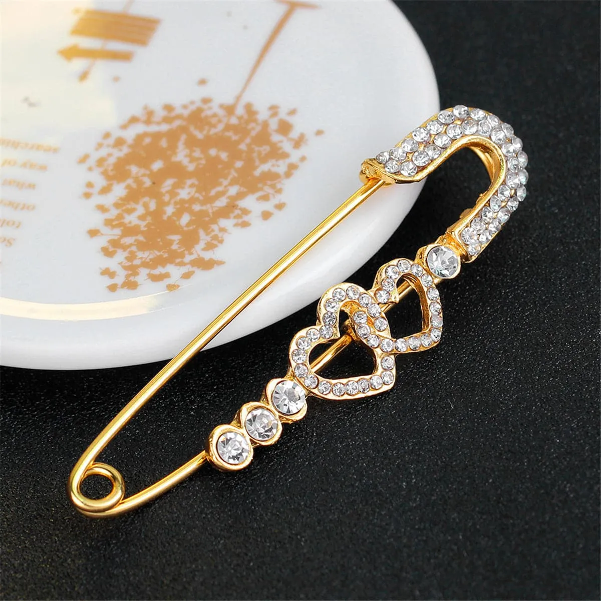 Cubic Zirconia & 18K Gold-Plated Open Heart Pin Brooch