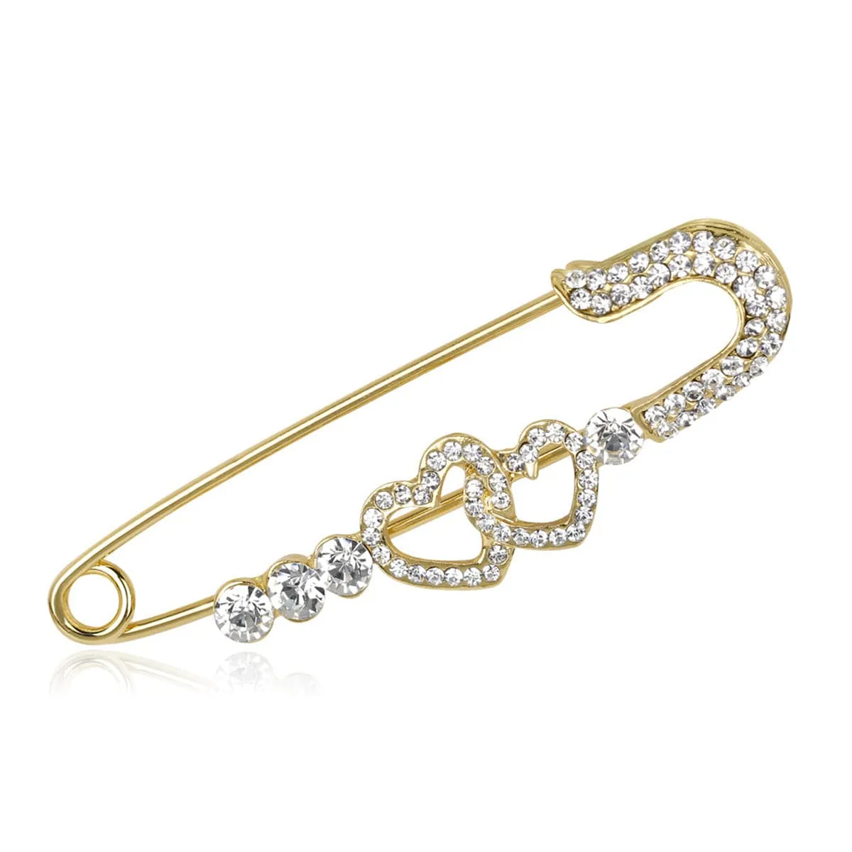 Cubic Zirconia & 18K Gold-Plated Open Heart Pin Brooch