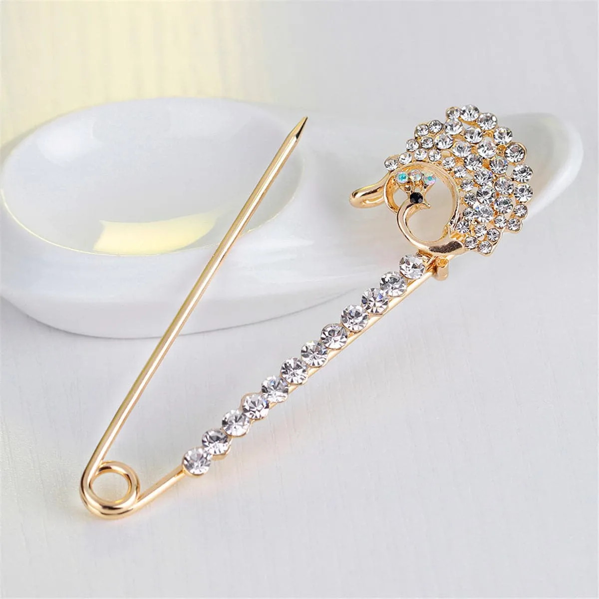 Cubic Zirconia & 18K Gold-Plated Pin Brooch