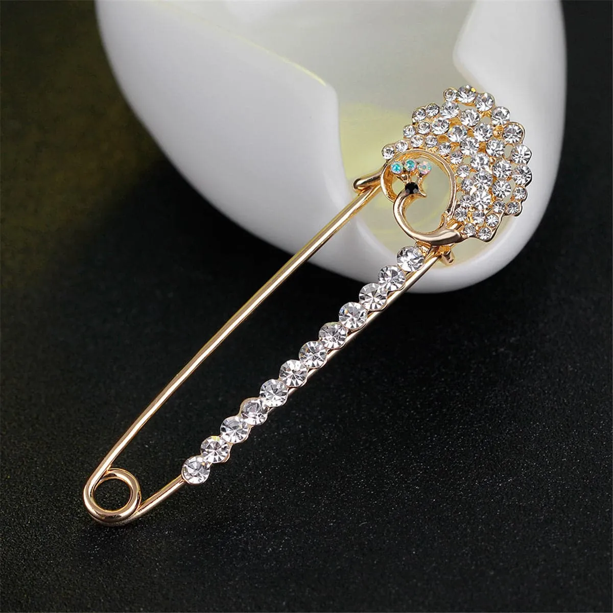 Cubic Zirconia & 18K Gold-Plated Pin Brooch