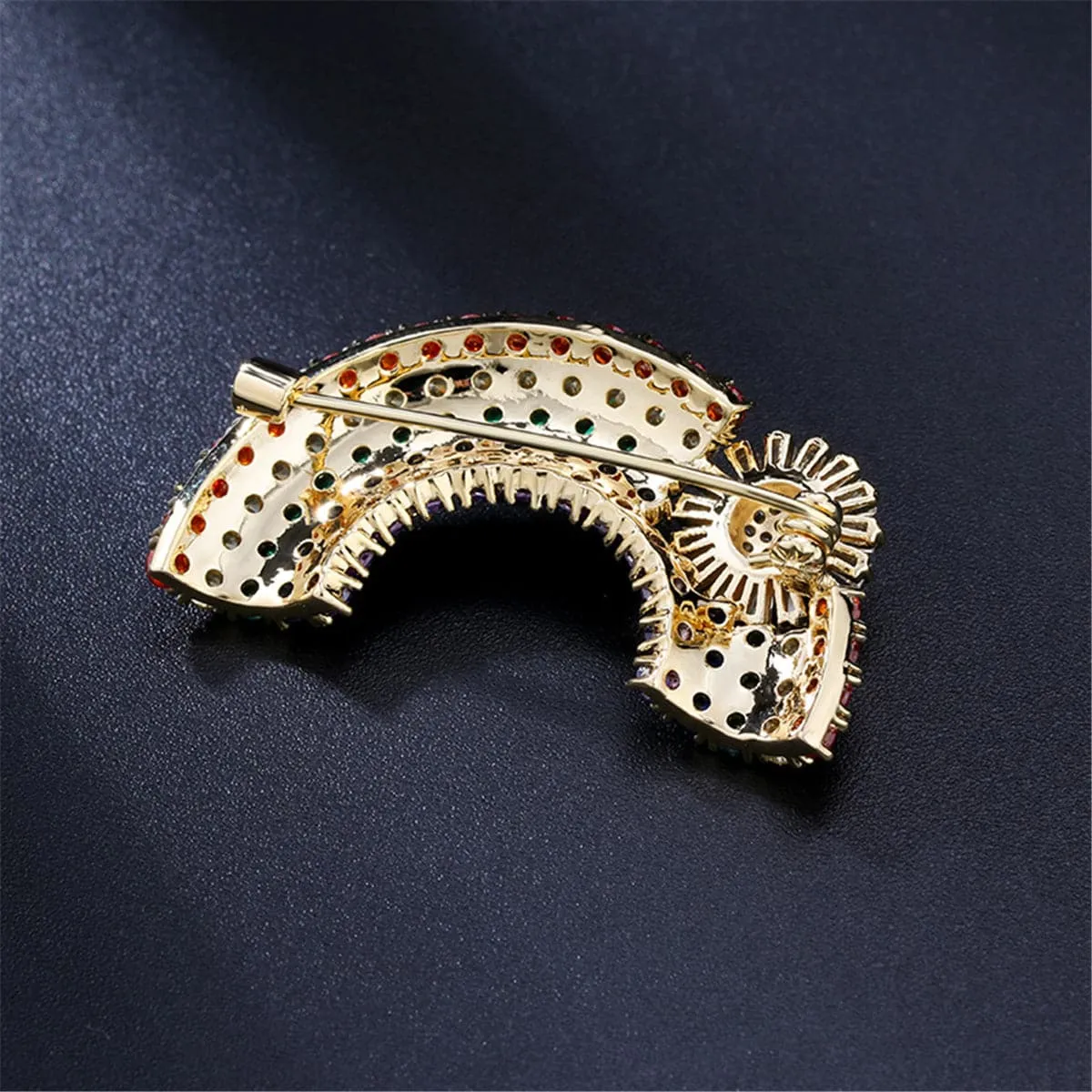 Cubic Zirconia & 18K Gold-Plated Rainbow & Sunflower Brooch