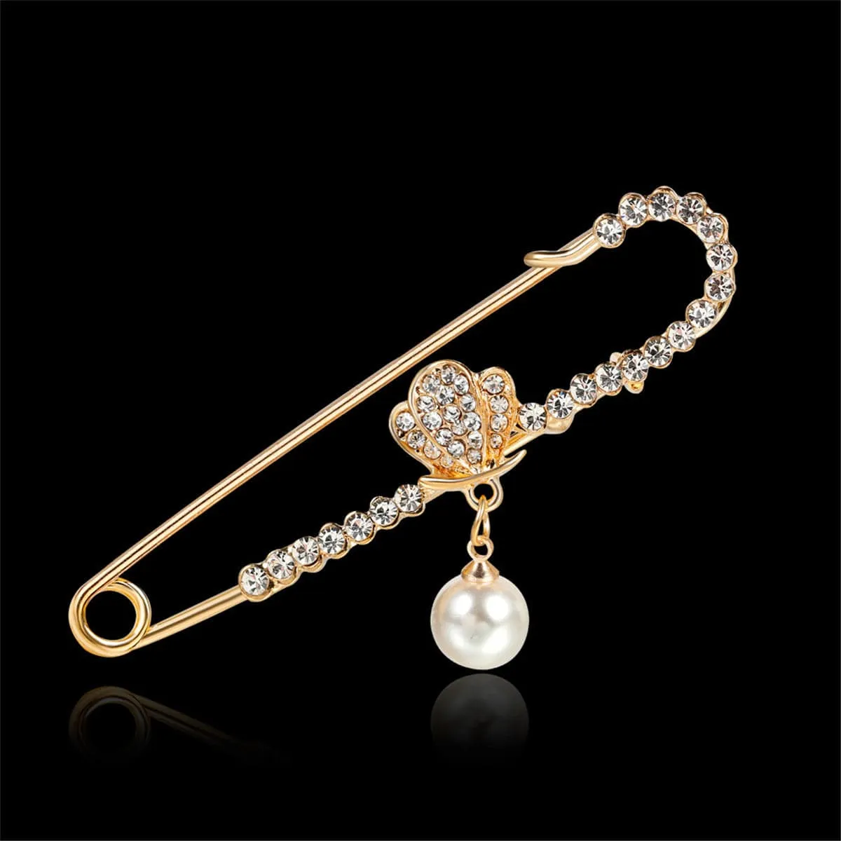 Cubic Zirconia & 18K Gold-Plated Safety Pin Brooch