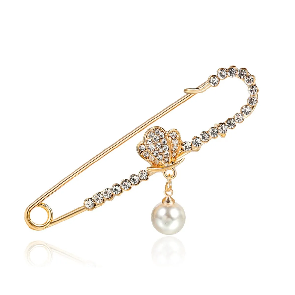 Cubic Zirconia & 18K Gold-Plated Safety Pin Brooch