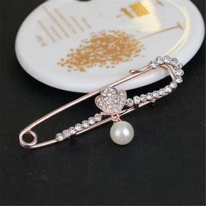 Cubic Zirconia & 18K Gold-Plated Safety Pin Brooch