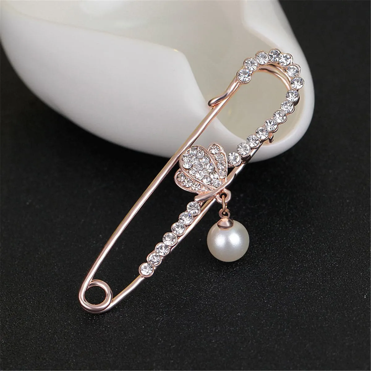 Cubic Zirconia & 18K Gold-Plated Safety Pin Brooch