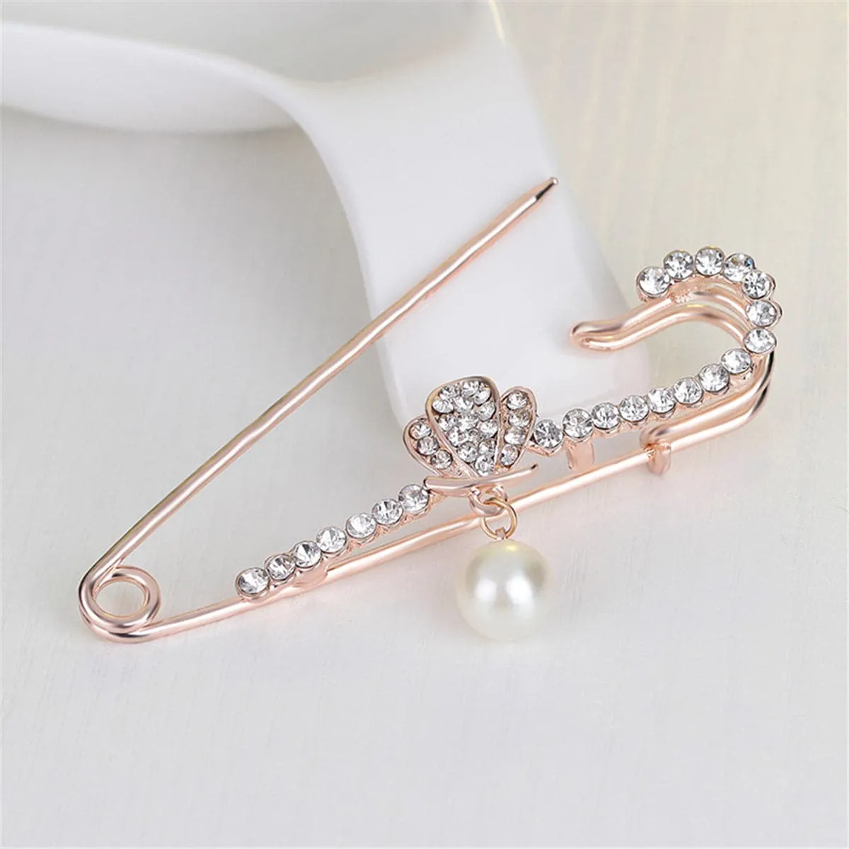 Cubic Zirconia & 18K Gold-Plated Safety Pin Brooch