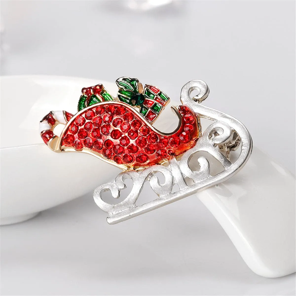 Cubic Zirconia & 18K Gold-Plated Sleigh Brooch