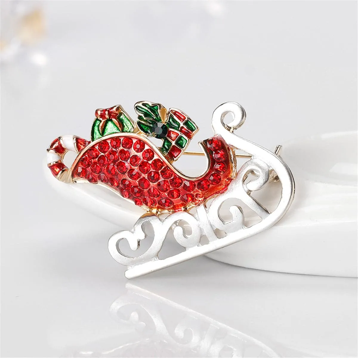 Cubic Zirconia & 18K Gold-Plated Sleigh Brooch