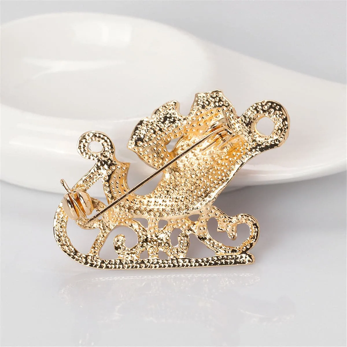 Cubic Zirconia & 18K Gold-Plated Sleigh Brooch