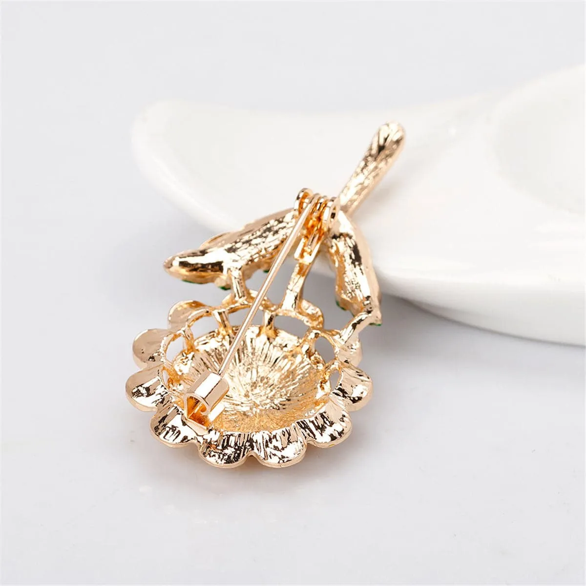Cubic Zirconia & 18K Gold-Plated Sunflower Brooch