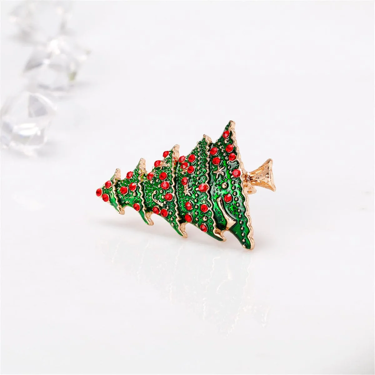Cubic Zirconia & 18K Gold-Plated Towering Christmas Tree Brooch