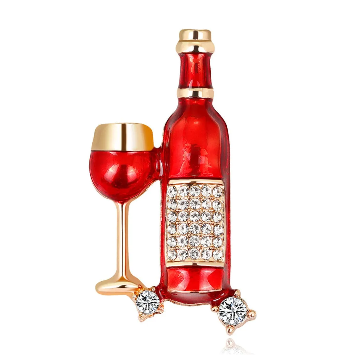 Cubic Zirconia & 18K Gold-Plated Wine Brooch