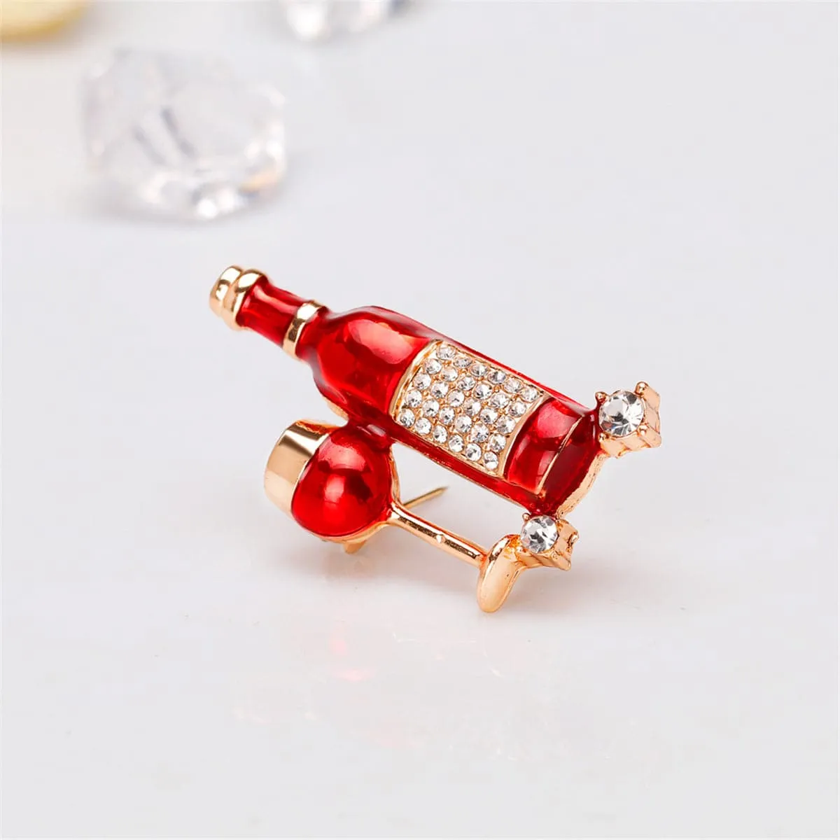 Cubic Zirconia & 18K Gold-Plated Wine Brooch