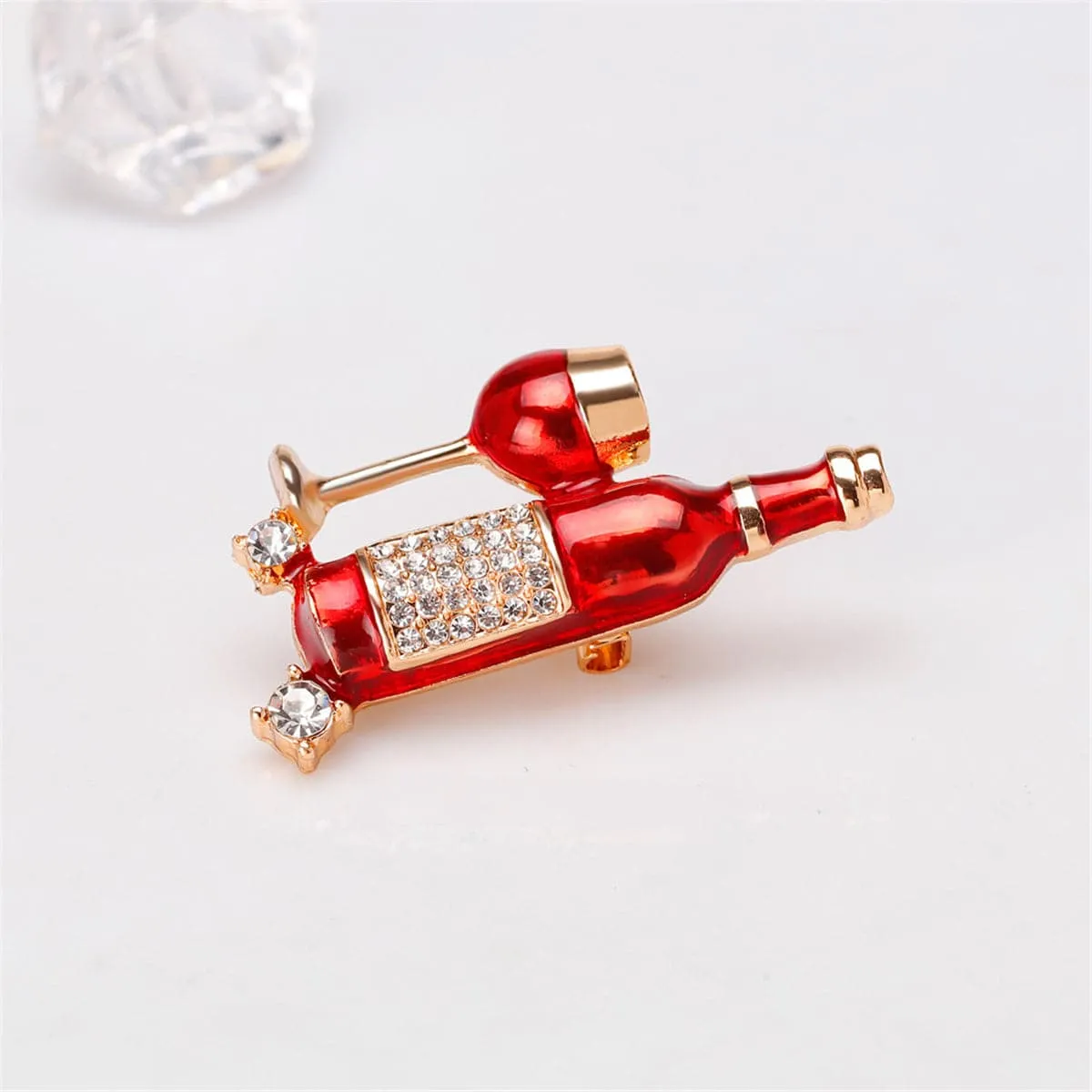 Cubic Zirconia & 18K Gold-Plated Wine Brooch