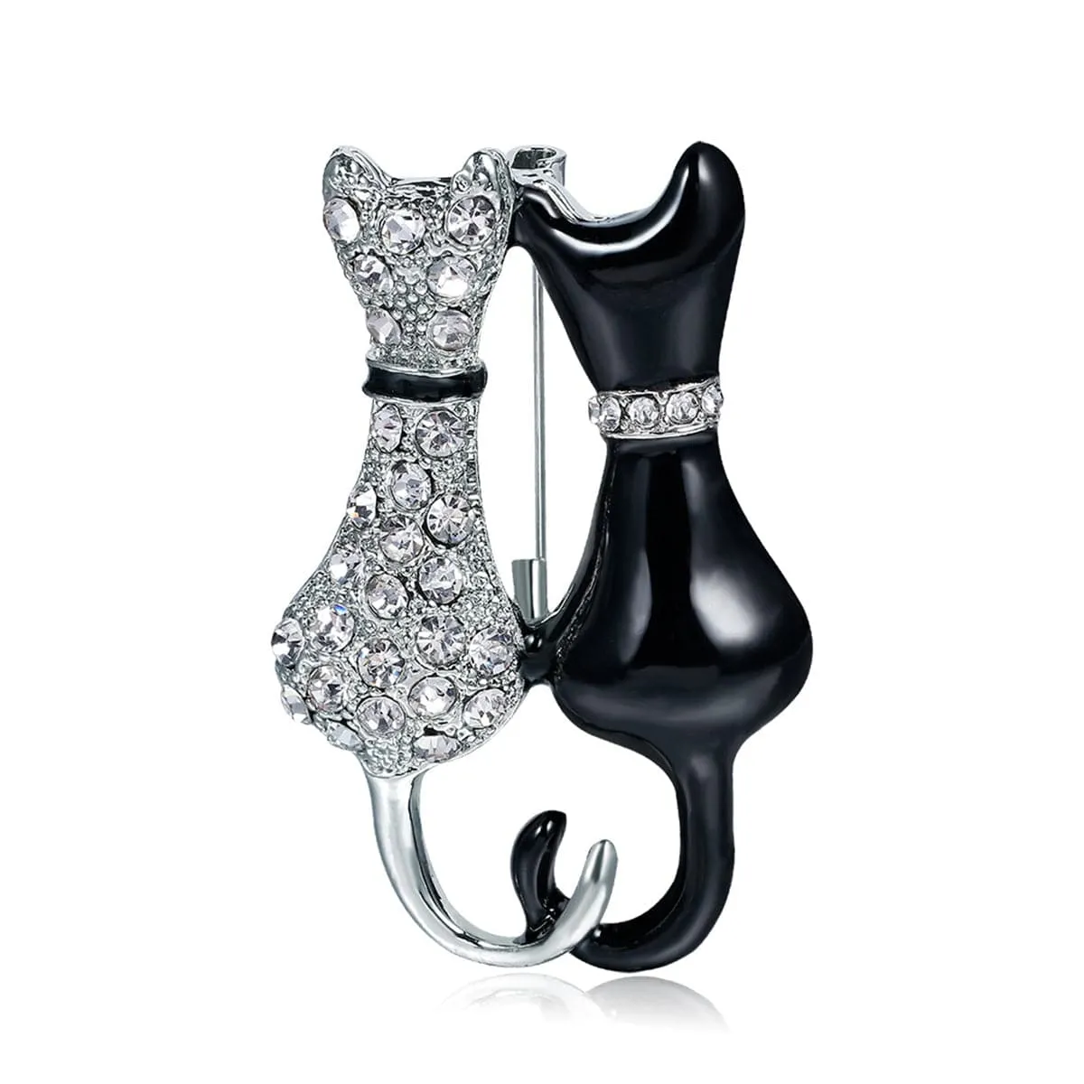 Cubic Zirconia & Black Kitty Brooch