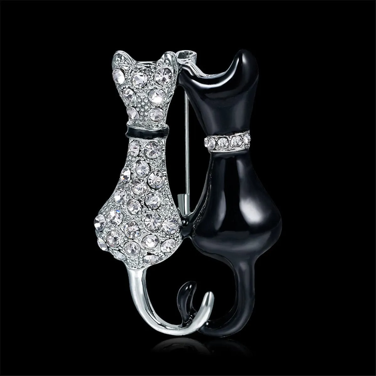 Cubic Zirconia & Black Kitty Brooch