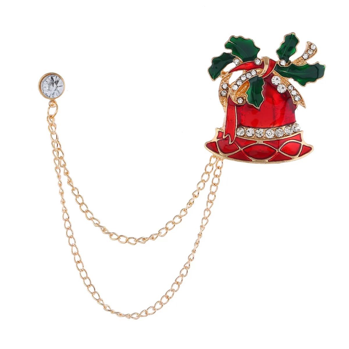 Cubic Zirconia & Enamel 18K Gold-Plated Bell Chain Brooch