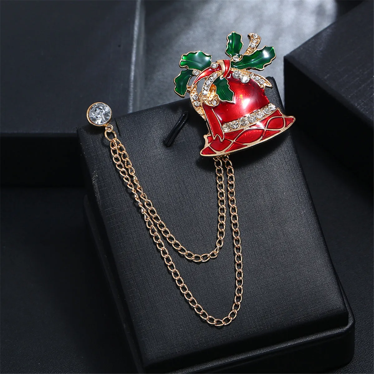 Cubic Zirconia & Enamel 18K Gold-Plated Bell Chain Brooch