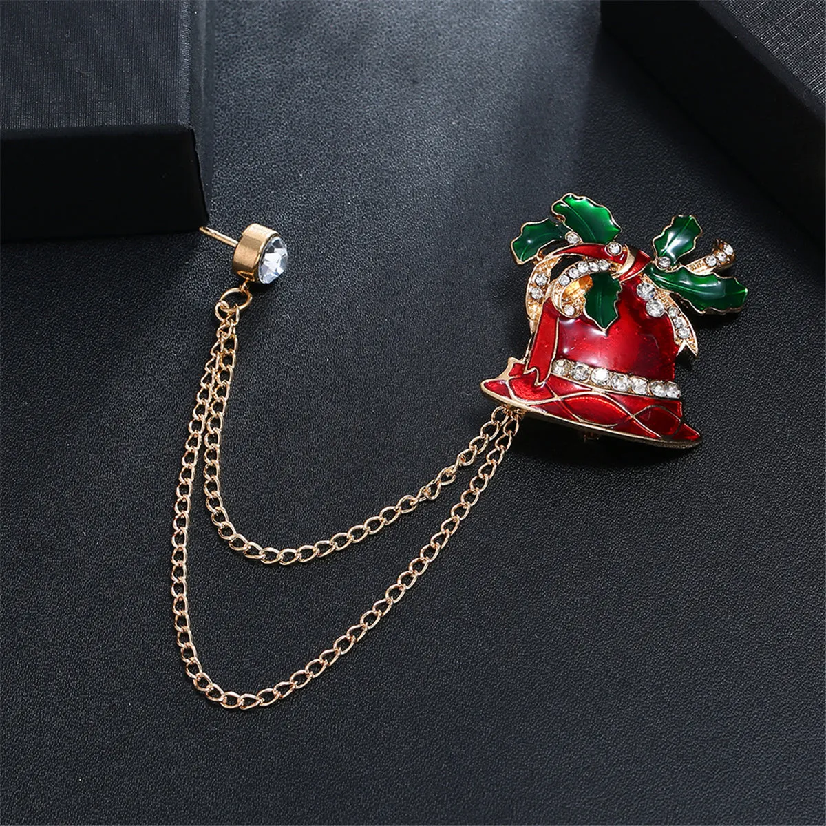 Cubic Zirconia & Enamel 18K Gold-Plated Bell Chain Brooch