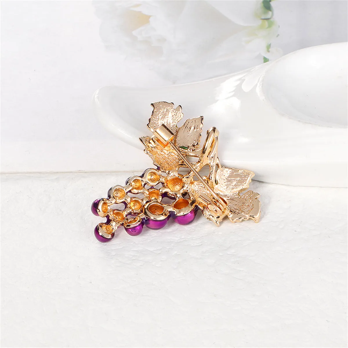 Cubic Zirconia & Enamel 18K Gold-Plated Grape Cluster Brooch
