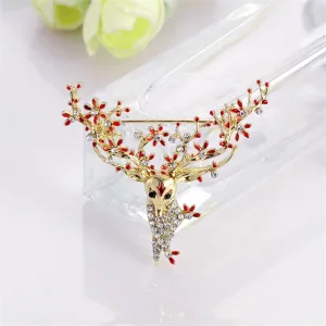 Cubic Zirconia & Enamel 18K Gold-Plated Reindeer Brooch