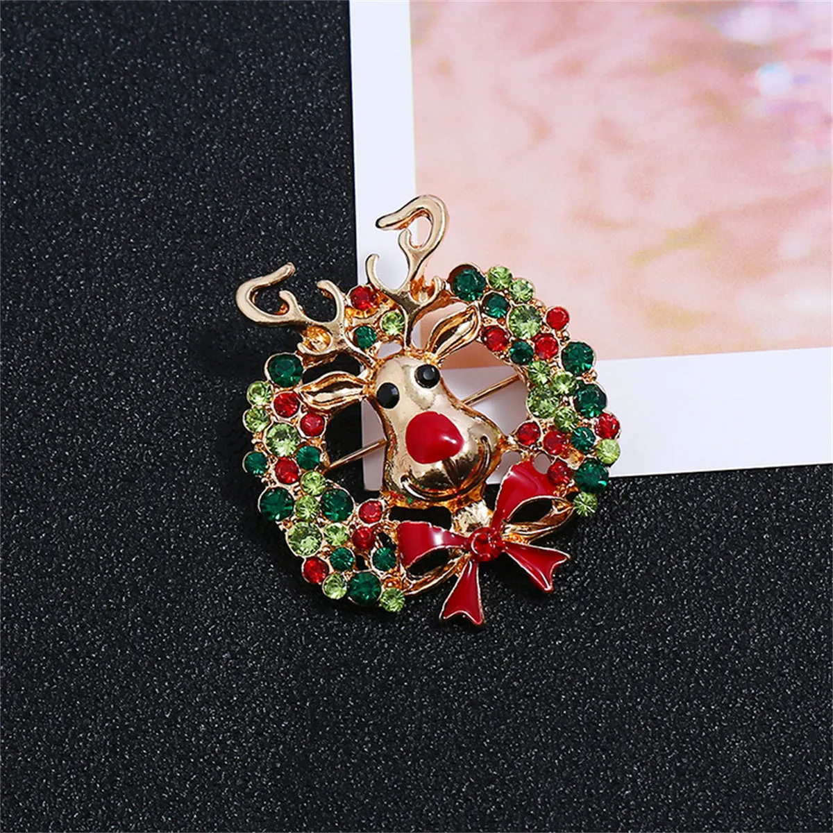 Cubic Zirconia & Enamel 18K Gold-Plated Reindeer Wreath Brooch