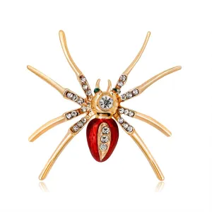 Cubic Zirconia & Enamel 18K Gold-Plated Spider Brooch