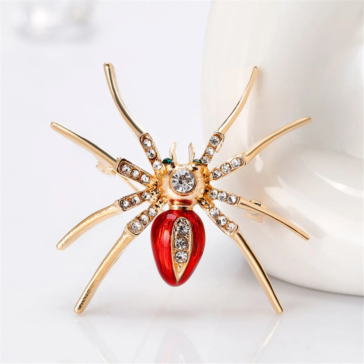 Cubic Zirconia & Enamel 18K Gold-Plated Spider Brooch